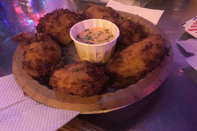 The delicious coconut shrimp at 169 Bar; $9 for a plate of 6.